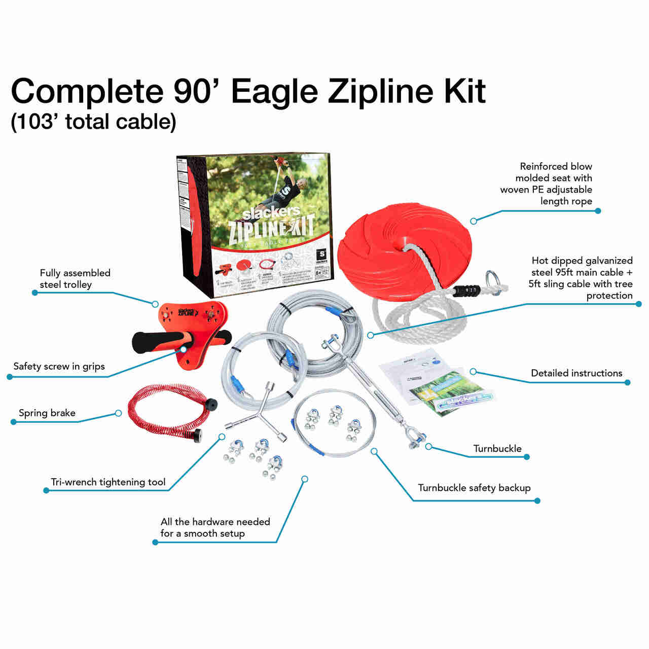 B4 Adventure Slackers 90' Eagle Series Zipline Kit 4 B4 Adventure Slackers 90' Eagle Series Zipline Kit