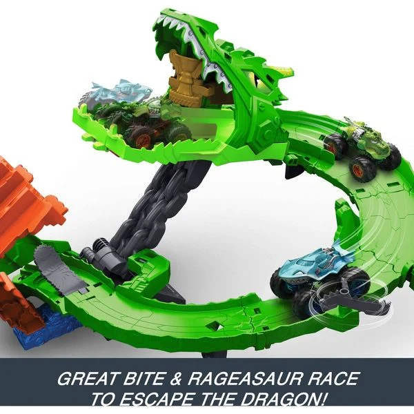 Hot Wheels Monster Trucks Sharks vs. Dinos Dragon Destruction Playset and 2 Toy Trucks 5 Hot Wheels Monster Trucks Sharks vs. Dinos Dragon Destruction Playset and 2 Toy Trucks