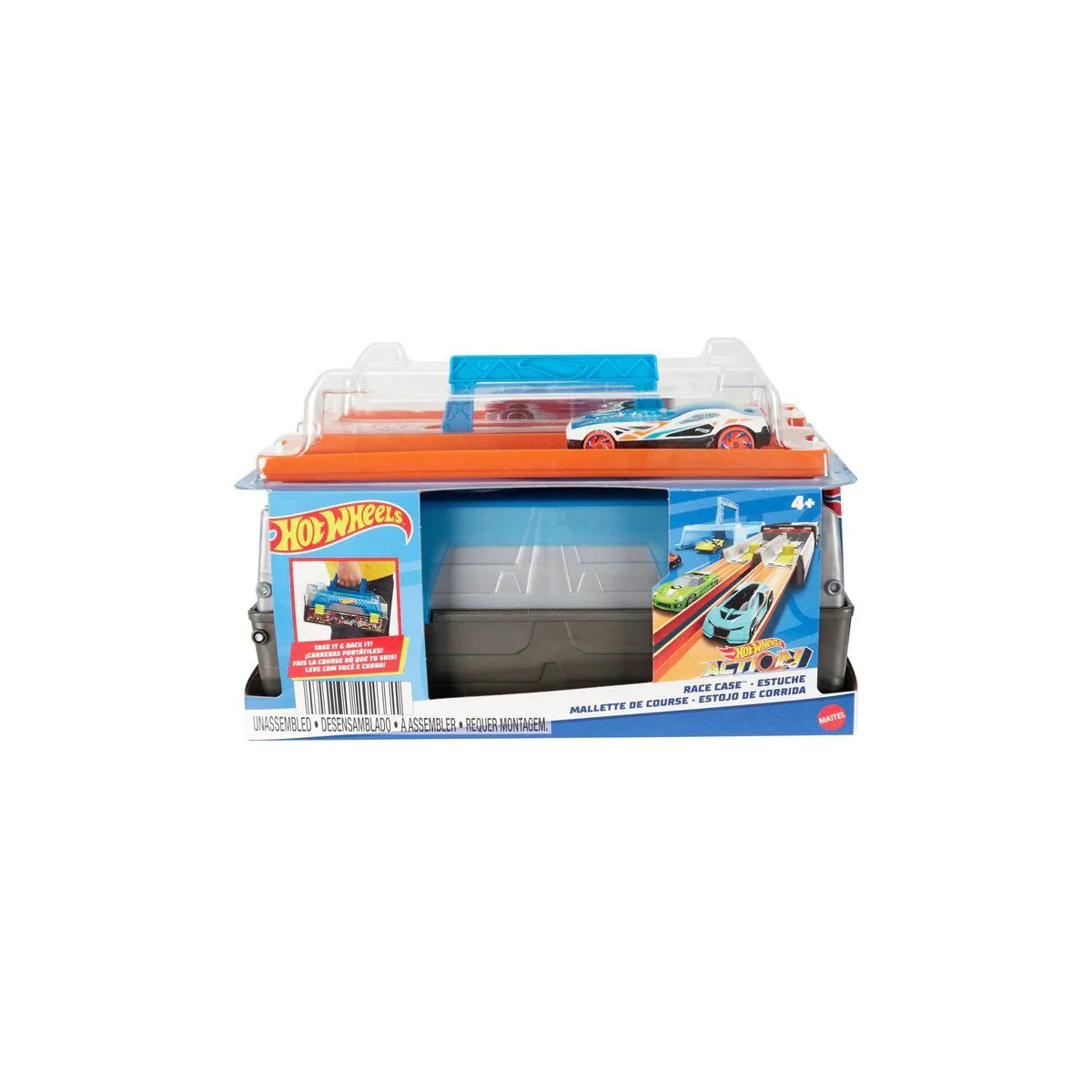 Hot Wheels Race Case Playset with 2 Vehicles in 1:64 Scale, Dual Launcher for Side-By-Side Racing & Portable Storage Container