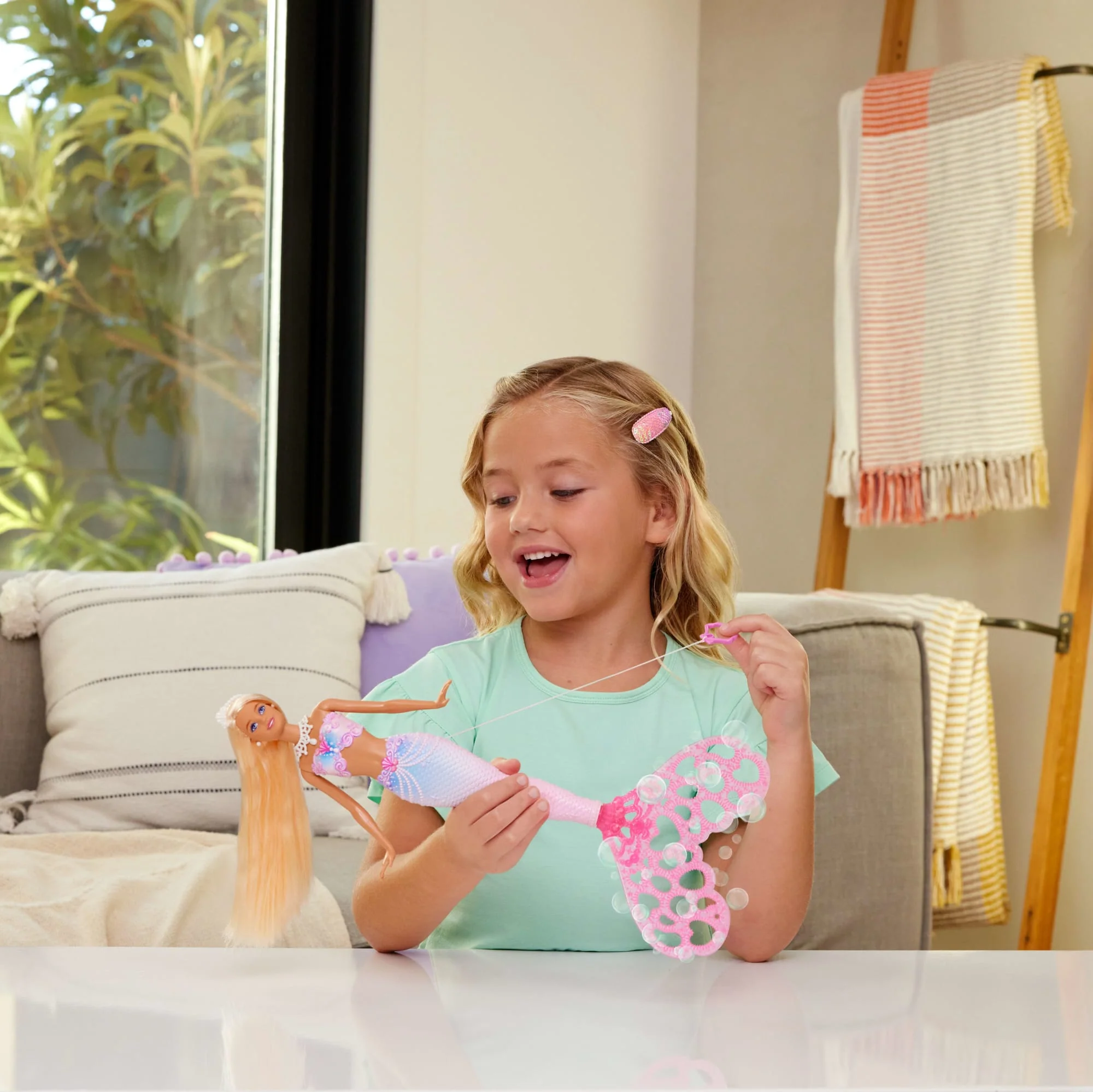 Barbie Bubble Sparkle Mermaid Doll with Bubble Wand and Solution