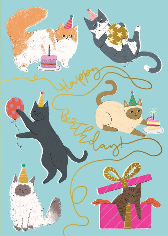 Birthday Card -Foil - Birthday Cats 5 Birthday Card -Foil - Birthday Cats