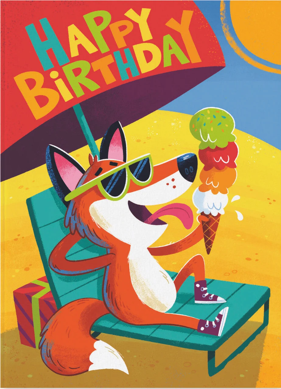 BIRTHDAY CARD: HAPPY BIRTHDAY FOX IN THE SUN