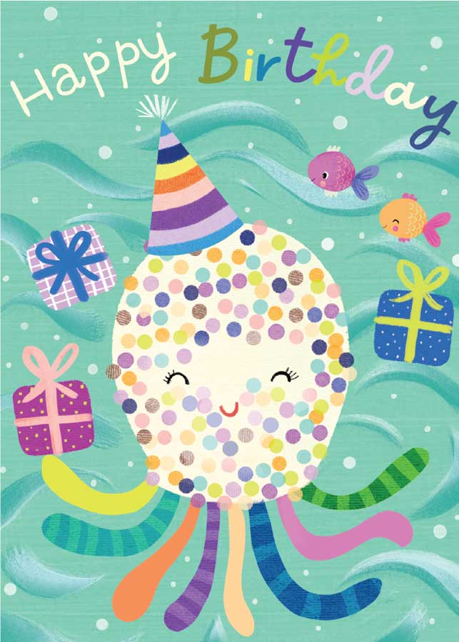 Birthday Octopus - Glitter Card 1 Birthday Octopus - Glitter Card