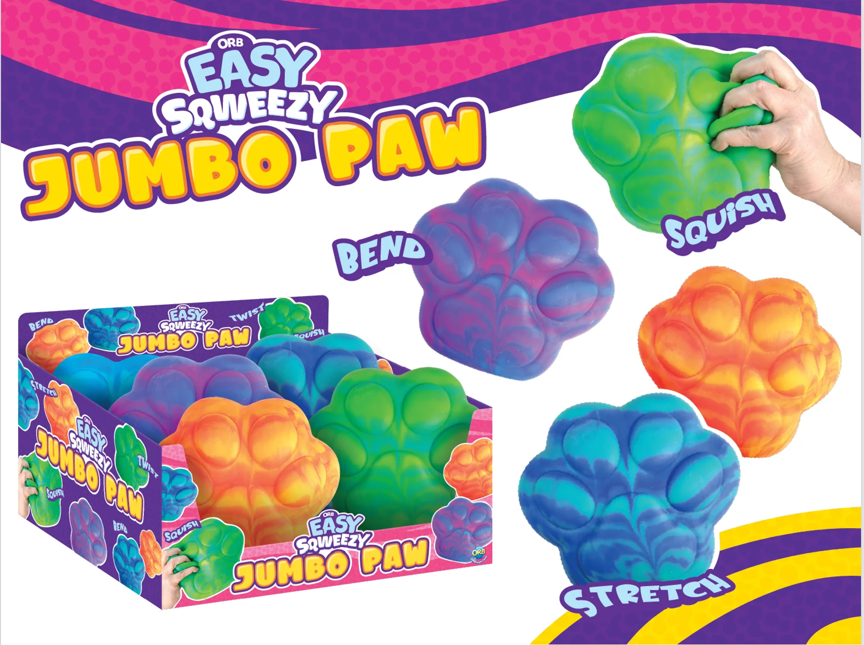 ORB Toys Easy Sqweezy Jumbo Paw Tactile Fidget Toy 20 ORB Toys Easy Sqweezy Jumbo Paw Tactile Fidget Toy