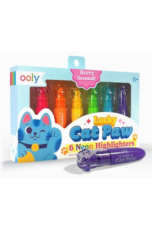 Ooly Lucky Cat Paw Neon Highlighters Berry Scented Set of 6 5 Ooly Lucky Cat Paw Neon Highlighters Berry Scented Set of 6