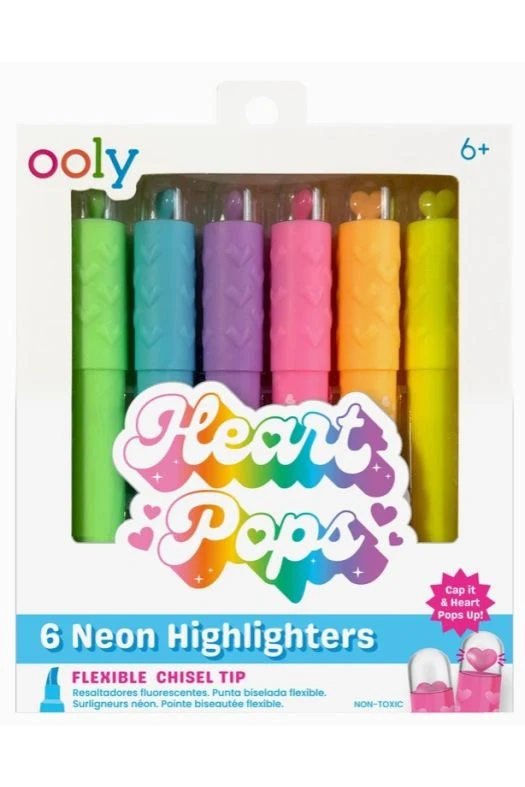Ooly Heart Pops Neon Highlighters Set of Six Vibrant Colorful Pens