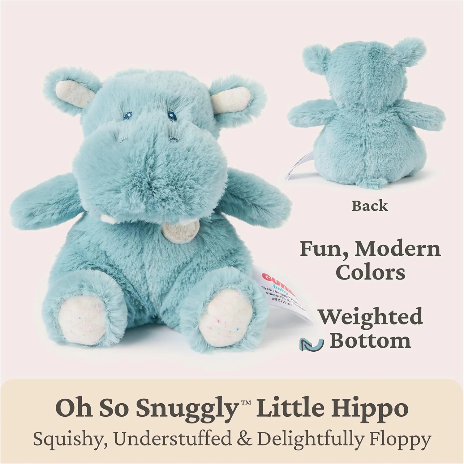 GUND Baby Oh So Snuggly Littles Teal Hippo Stuffed Animal 2 GUND Baby Oh So Snuggly Littles Teal Hippo Stuffed Animal