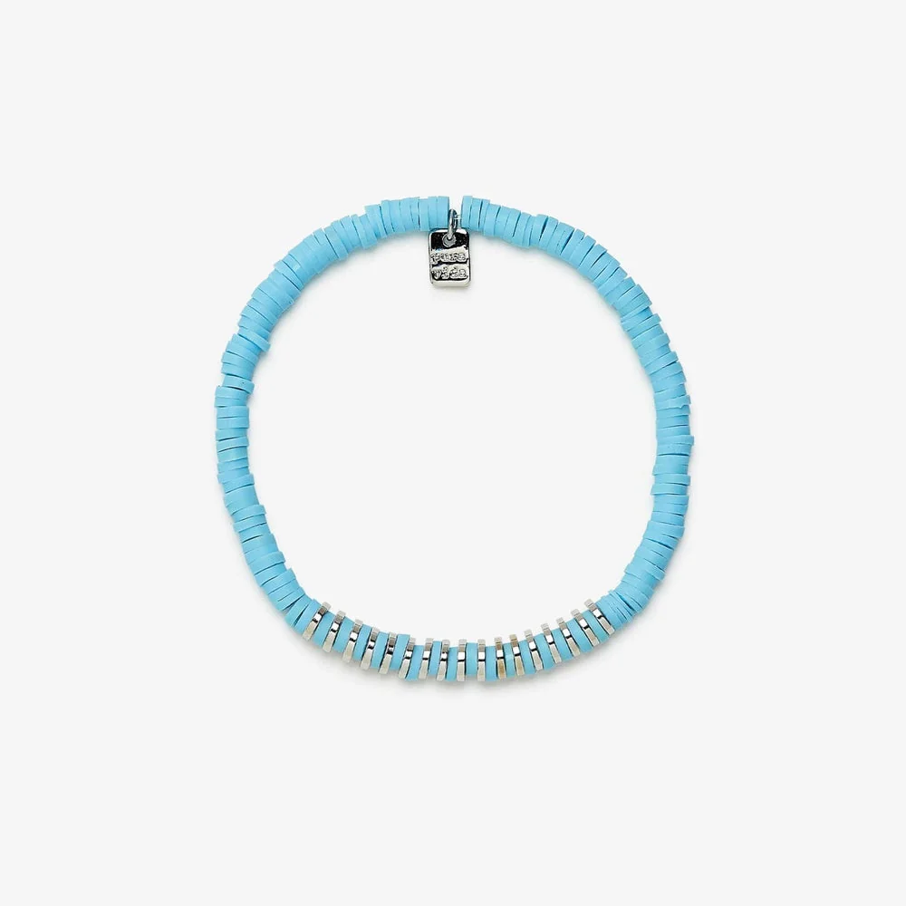 Blue Heishi Disc and Metal Bracelet Puravida 2 Blue Heishi Disc and Metal Bracelet Puravida