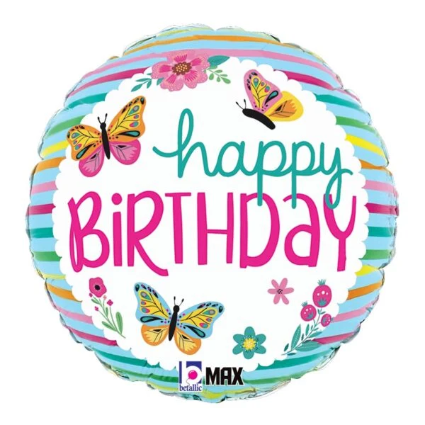 18 Inch Colorful Butterfly Happy Birthday Round Foil Party Balloon 1 18 Inch Colorful Butterfly Happy Birthday Round Foil Party Balloon