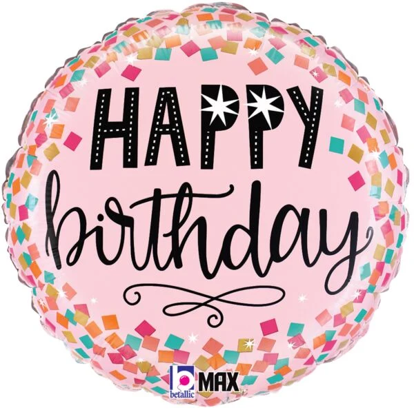 18 Inch Pink Confetti Happy Birthday Foil Mylar Party Balloon 2 18 Inch Pink Confetti Happy Birthday Foil Mylar Party Balloon
