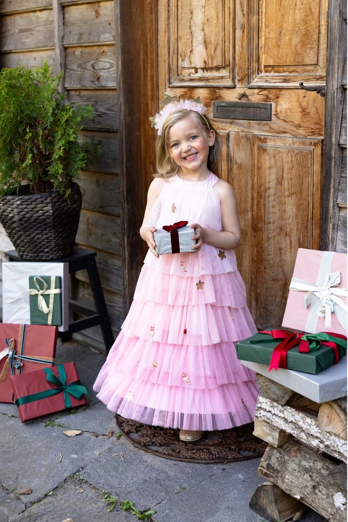 Blush Christmas Tree Dress & Headpiece - Size 5-6