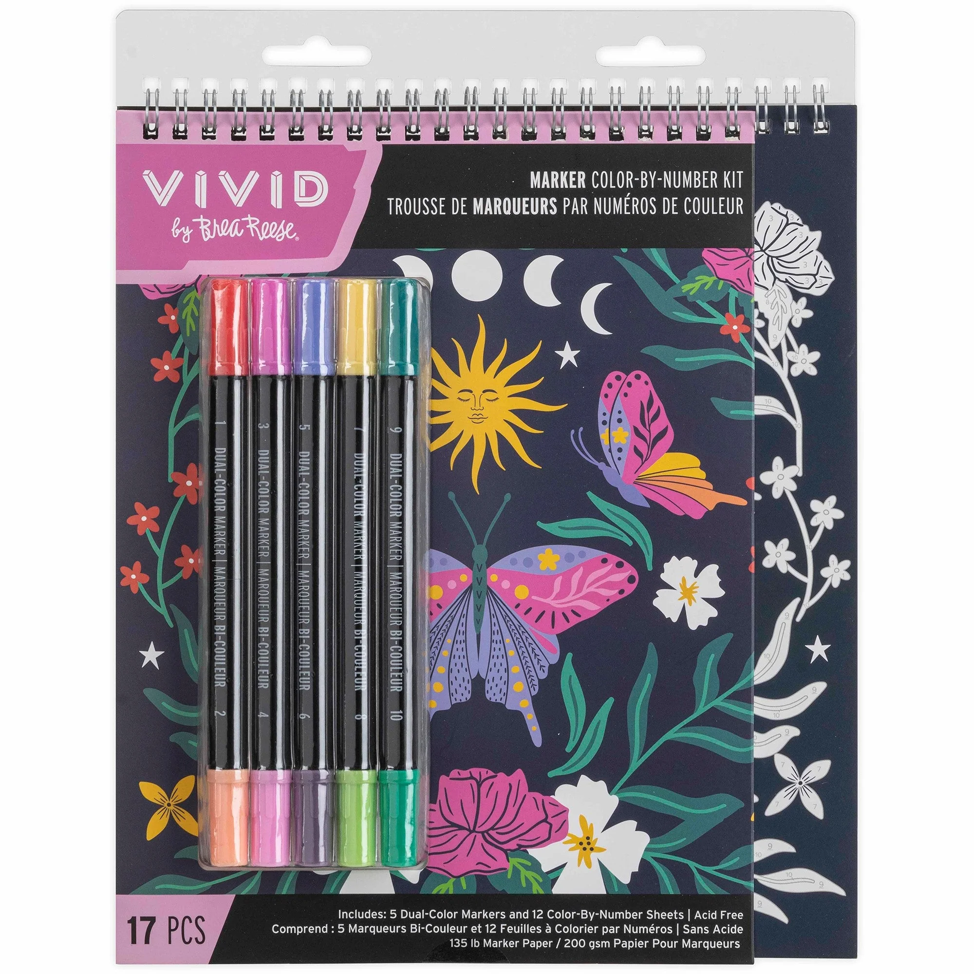 Brea Reese Vivid Color-By-Number Marker Kit Whimsical Botanicals 17 Piece 17 Brea Reese Vivid Color-By-Number Marker Kit Whimsical Botanicals 17 Piece