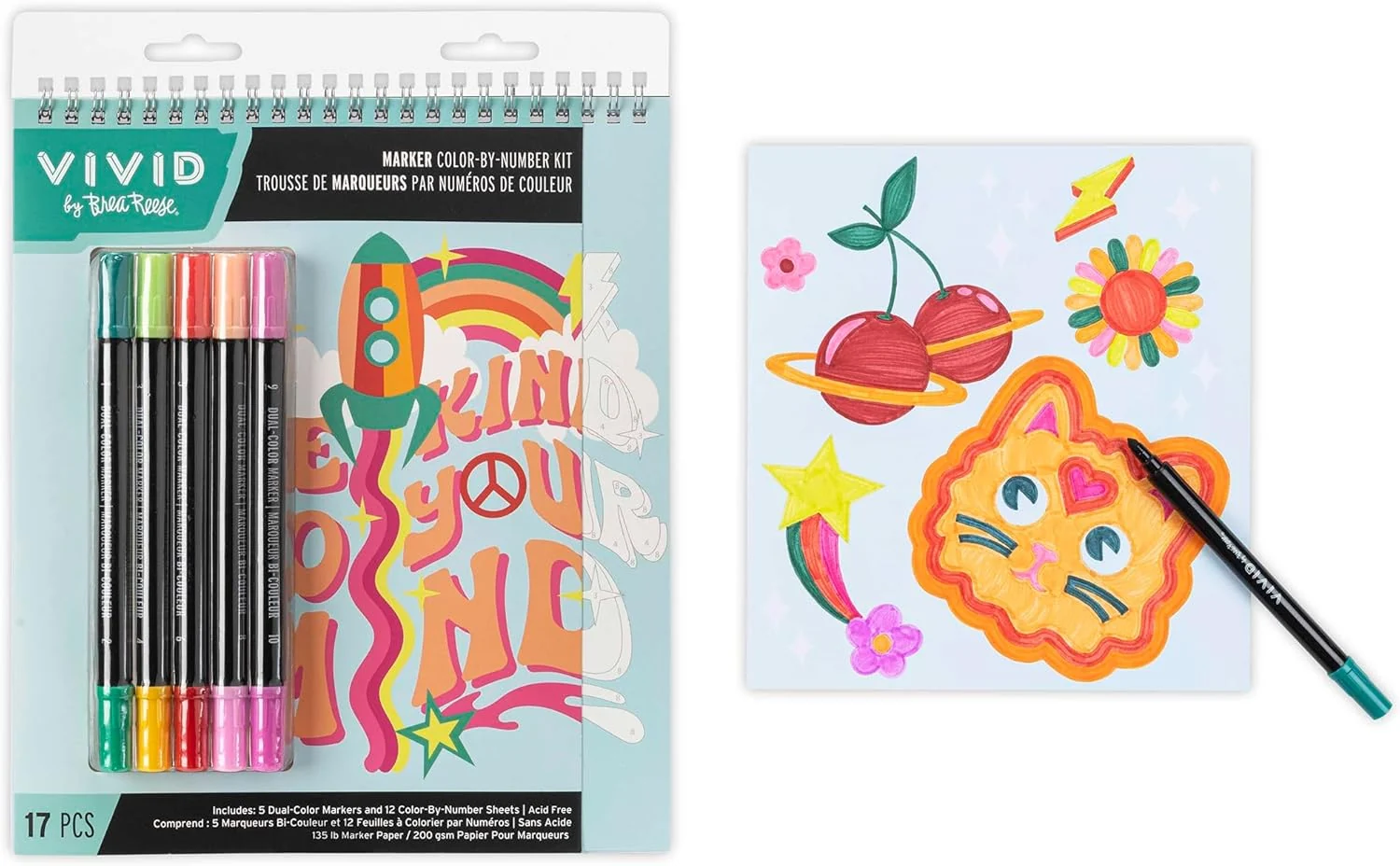 Brea Reese Vivid Marker Color-By-Number Kit Good Vibes 5 Brea Reese Vivid Marker Color-By-Number Kit Good Vibes