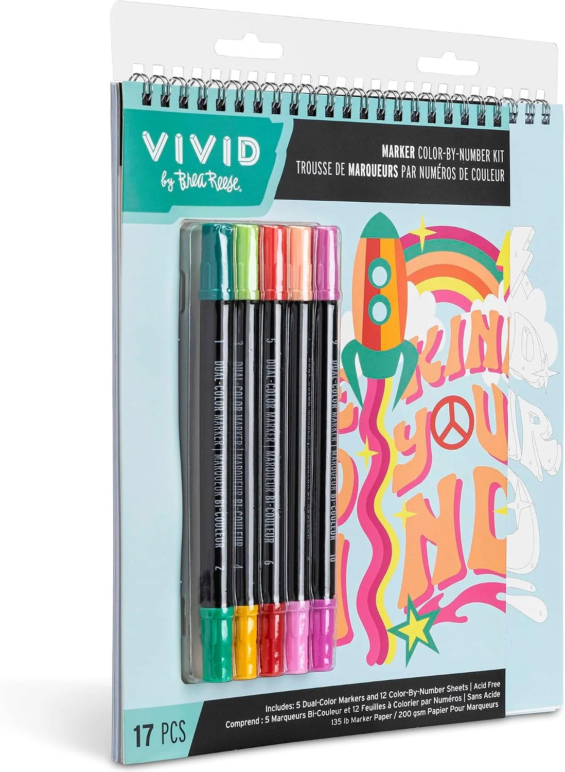 Brea Reese Vivid Marker Color-By-Number Kit Good Vibes 6 Brea Reese Vivid Marker Color-By-Number Kit Good Vibes
