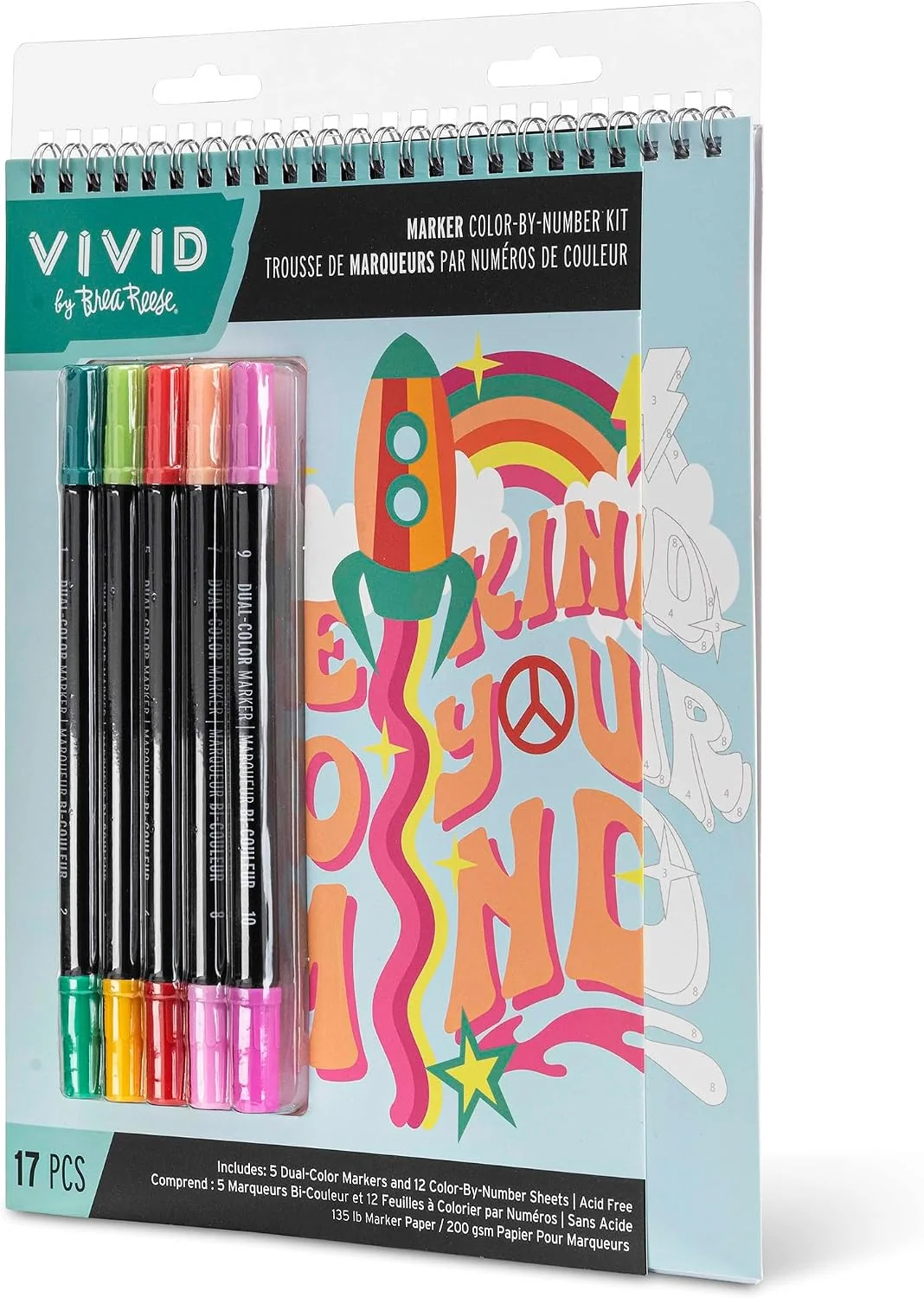 Brea Reese Vivid Marker Color-By-Number Kit Good Vibes 7 Brea Reese Vivid Marker Color-By-Number Kit Good Vibes