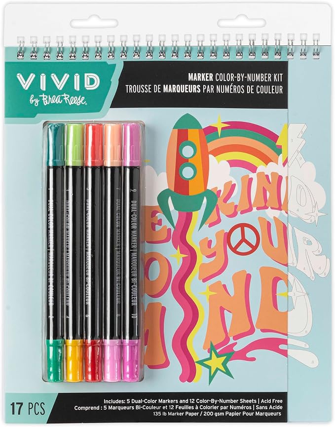 Brea Reese Vivid Marker Color-By-Number Kit Good Vibes 8 Brea Reese Vivid Marker Color-By-Number Kit Good Vibes