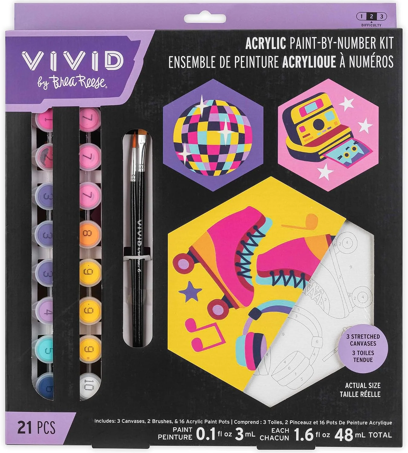 Brea Reese Vivid Retro 70s Paint-by-Number Kit 3 Hexagon Canvases 16 Brea Reese Vivid Retro 70s Paint-by-Number Kit 3 Hexagon Canvases