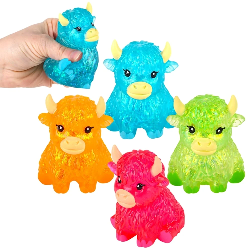 3-Inch Glitter Sugar Highland Cow Sensory Squishy Toy Figure