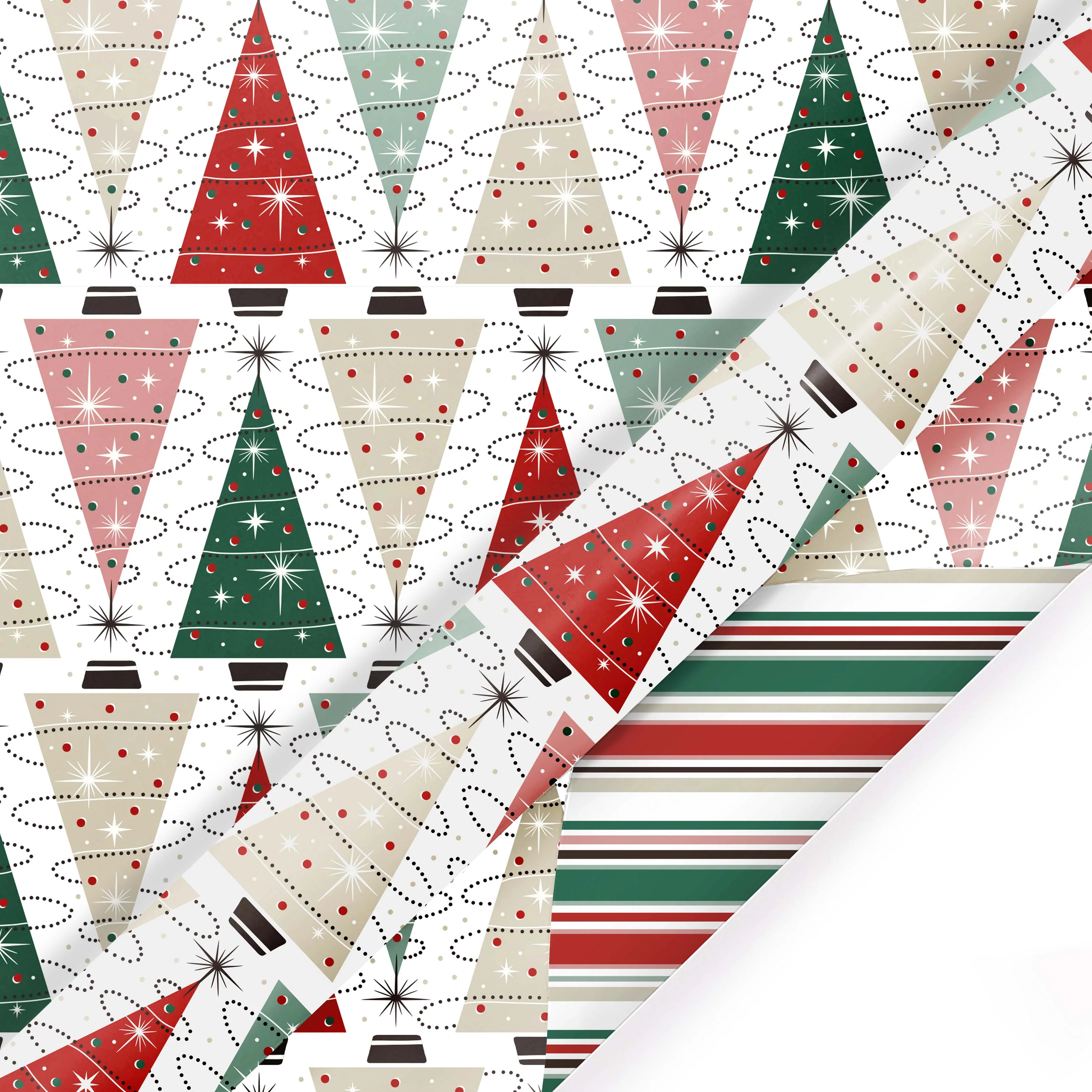 30" x 10' Wrapping Paper | Retro Trees/Retro Multicolor Striped