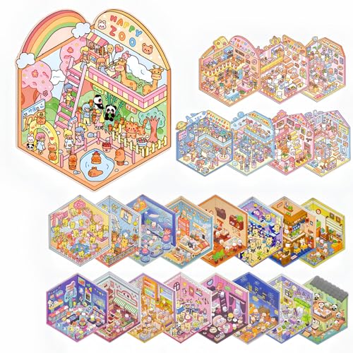 3D Sticker Scenes: DIY Miniature Cartoon Animals & Houses Stress Relief Fun 10 3D Sticker Scenes: DIY Miniature Cartoon Animals & Houses Stress Relief Fun