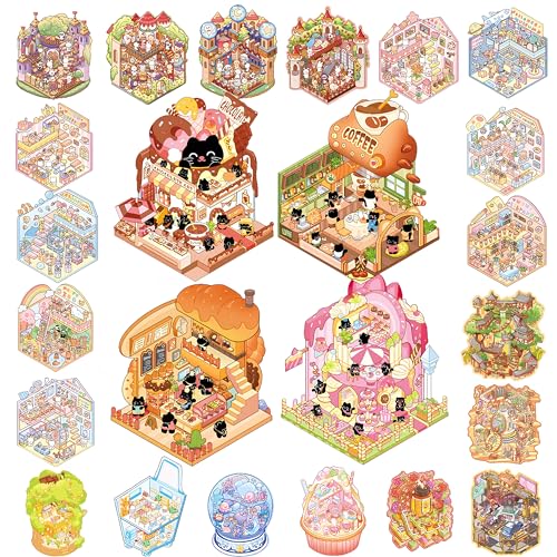 3D Sticker Scenes: DIY Miniature Cartoon Animals & Houses Stress Relief Fun 12 3D Sticker Scenes: DIY Miniature Cartoon Animals & Houses Stress Relief Fun