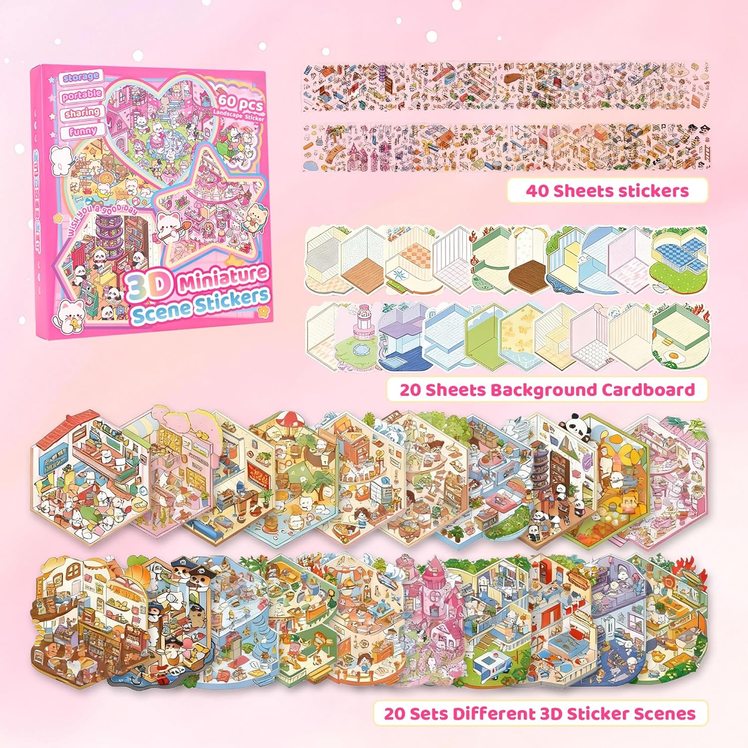 3D Sticker Scenes: DIY Miniature Cartoon Animals & Houses Stress Relief Fun 2 3D Sticker Scenes: DIY Miniature Cartoon Animals & Houses Stress Relief Fun