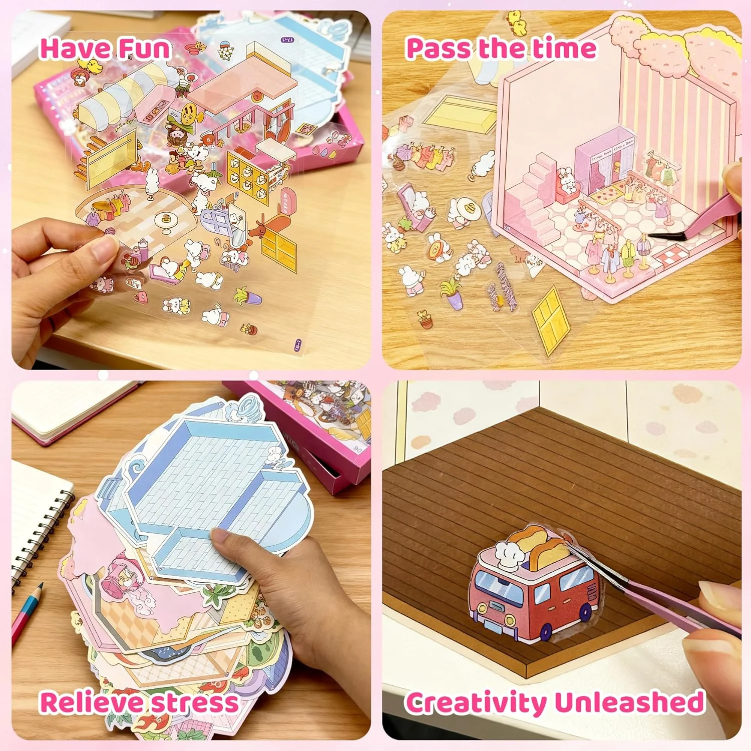 3D Sticker Scenes: DIY Miniature Cartoon Animals & Houses Stress Relief Fun 5 3D Sticker Scenes: DIY Miniature Cartoon Animals & Houses Stress Relief Fun