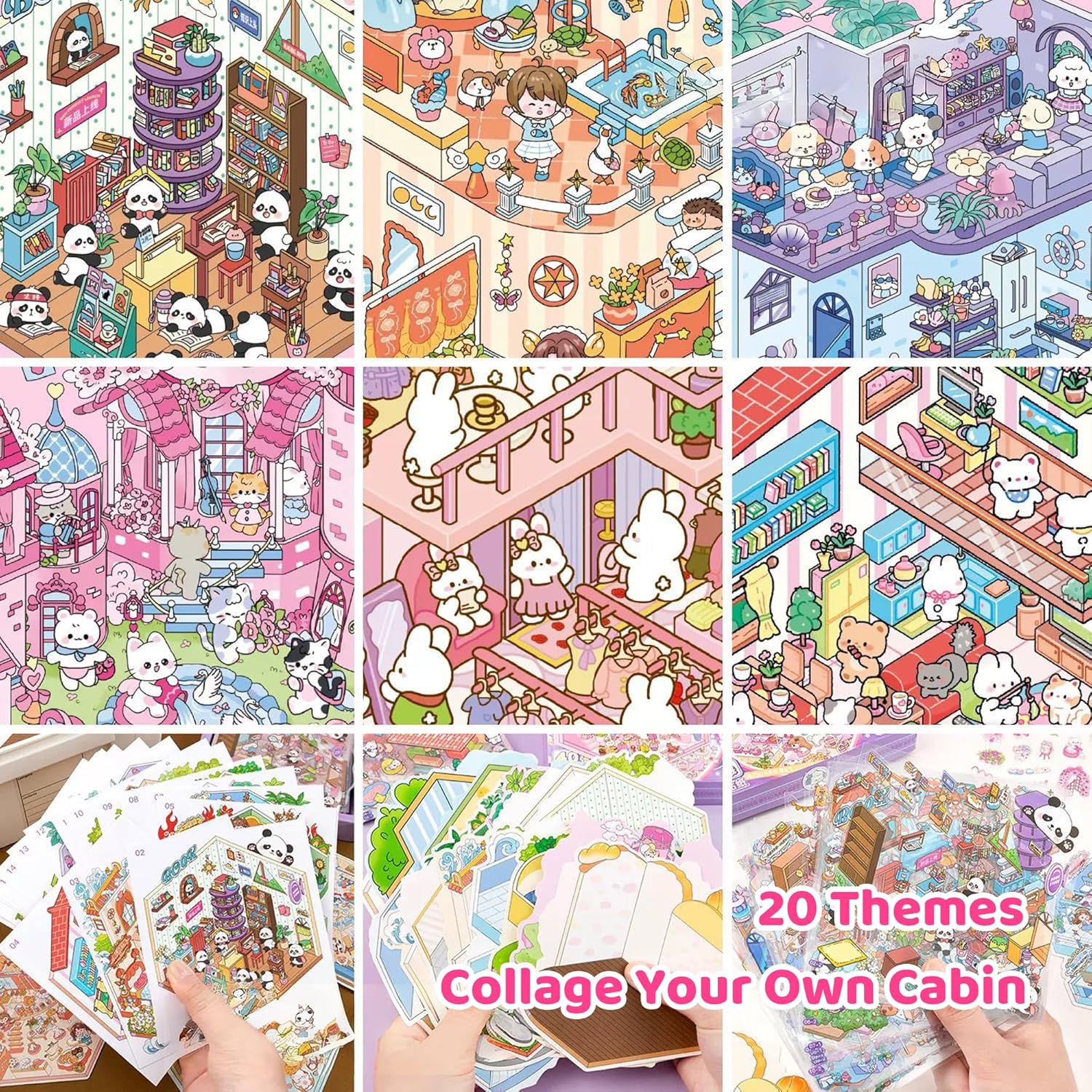 3D Sticker Scenes: DIY Miniature Cartoon Animals & Houses Stress Relief Fun 6 3D Sticker Scenes: DIY Miniature Cartoon Animals & Houses Stress Relief Fun