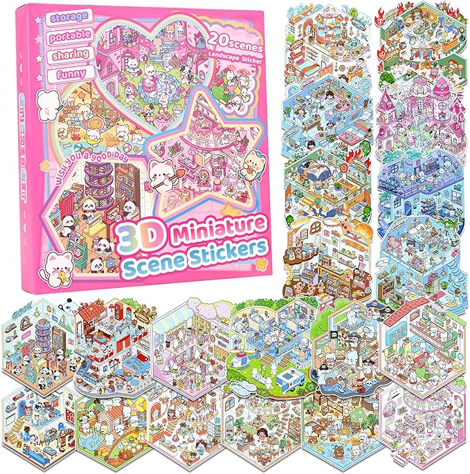 3D Sticker Scenes: DIY Miniature Cartoon Animals & Houses Stress Relief Fun 8 3D Sticker Scenes: DIY Miniature Cartoon Animals & Houses Stress Relief Fun