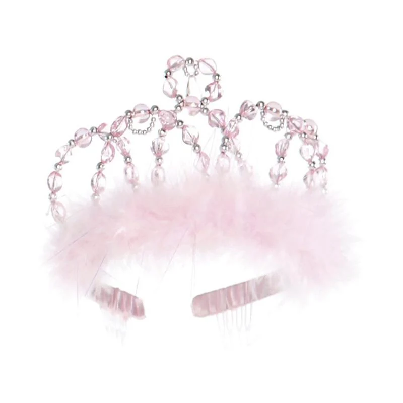 Sparkling Pink and Silver Princess Tiara with Marabou Trim 1 Sparkling Pink and Silver Princess Tiara with Marabou Trim