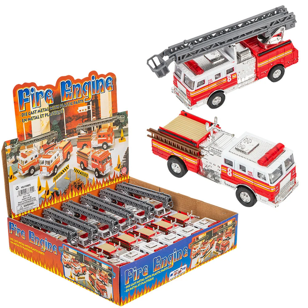 5.5 Inch Die-Cast Pull Back Fire Truck Toy Set, 12 Count Display