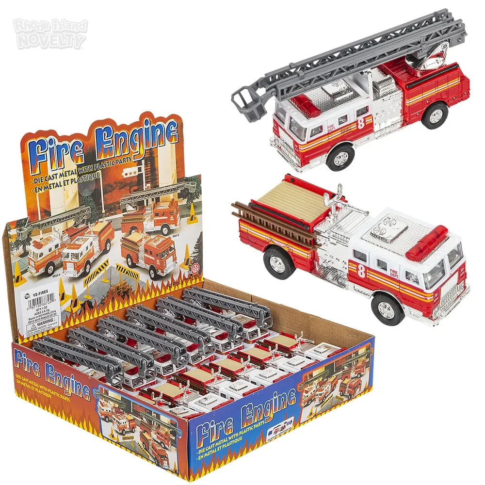 5.5 Inch Die-Cast Pull Back Fire Truck Toy Set, 12 Count Display