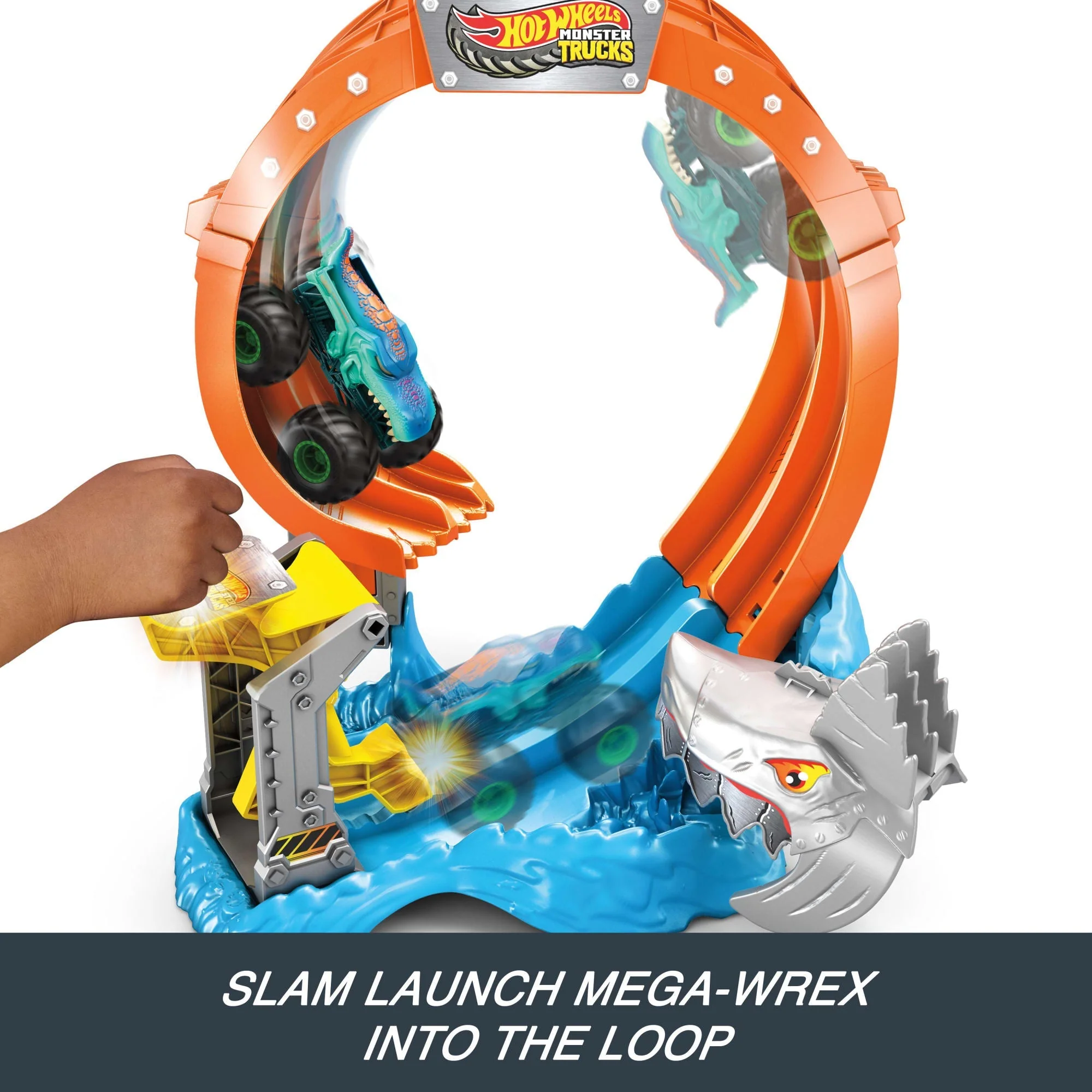 Hot Wheels Monster Trucks Corkscrew Shark Smash Track Set 3 Hot Wheels Monster Trucks Corkscrew Shark Smash Track Set
