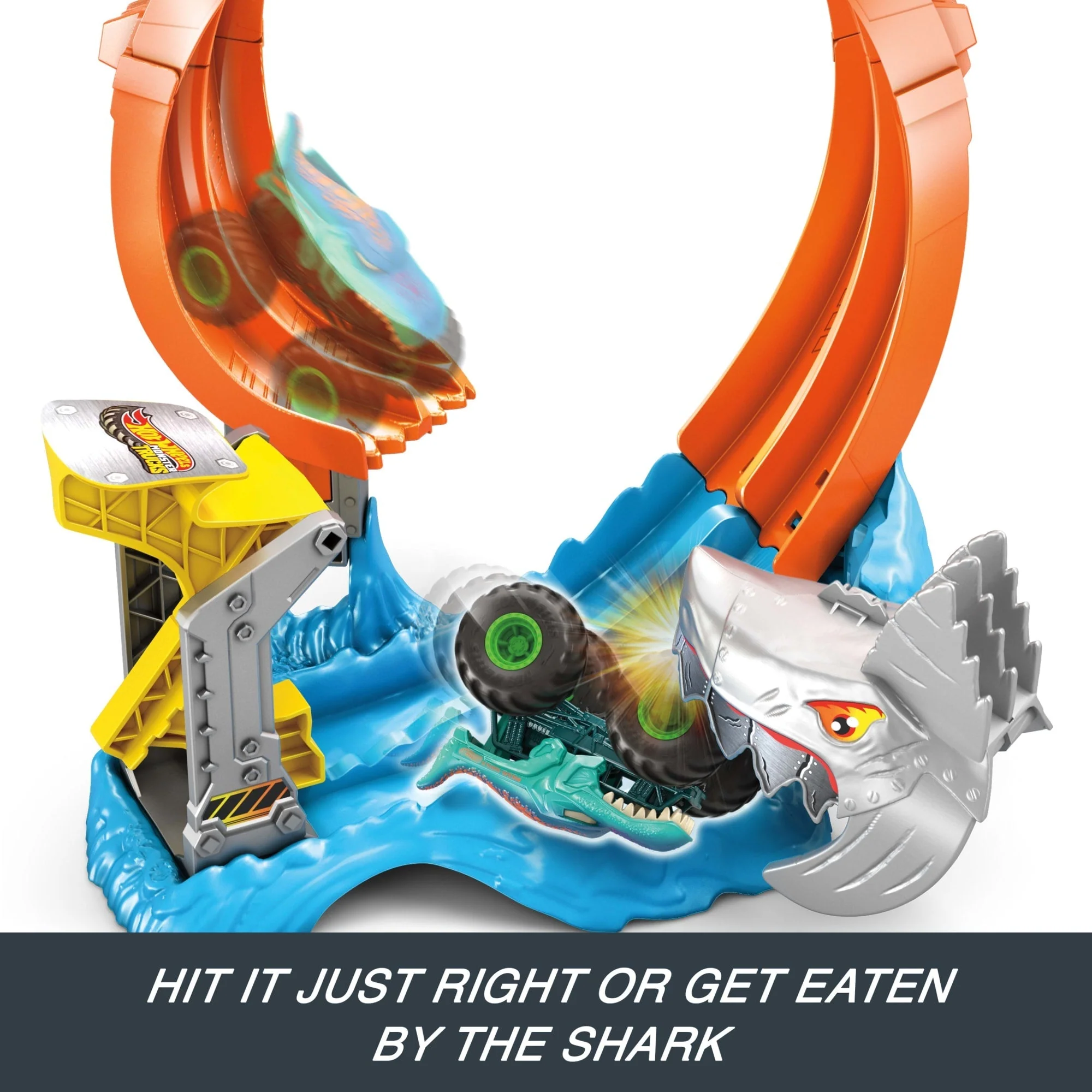 Hot Wheels Monster Trucks Corkscrew Shark Smash Track Set 4 Hot Wheels Monster Trucks Corkscrew Shark Smash Track Set