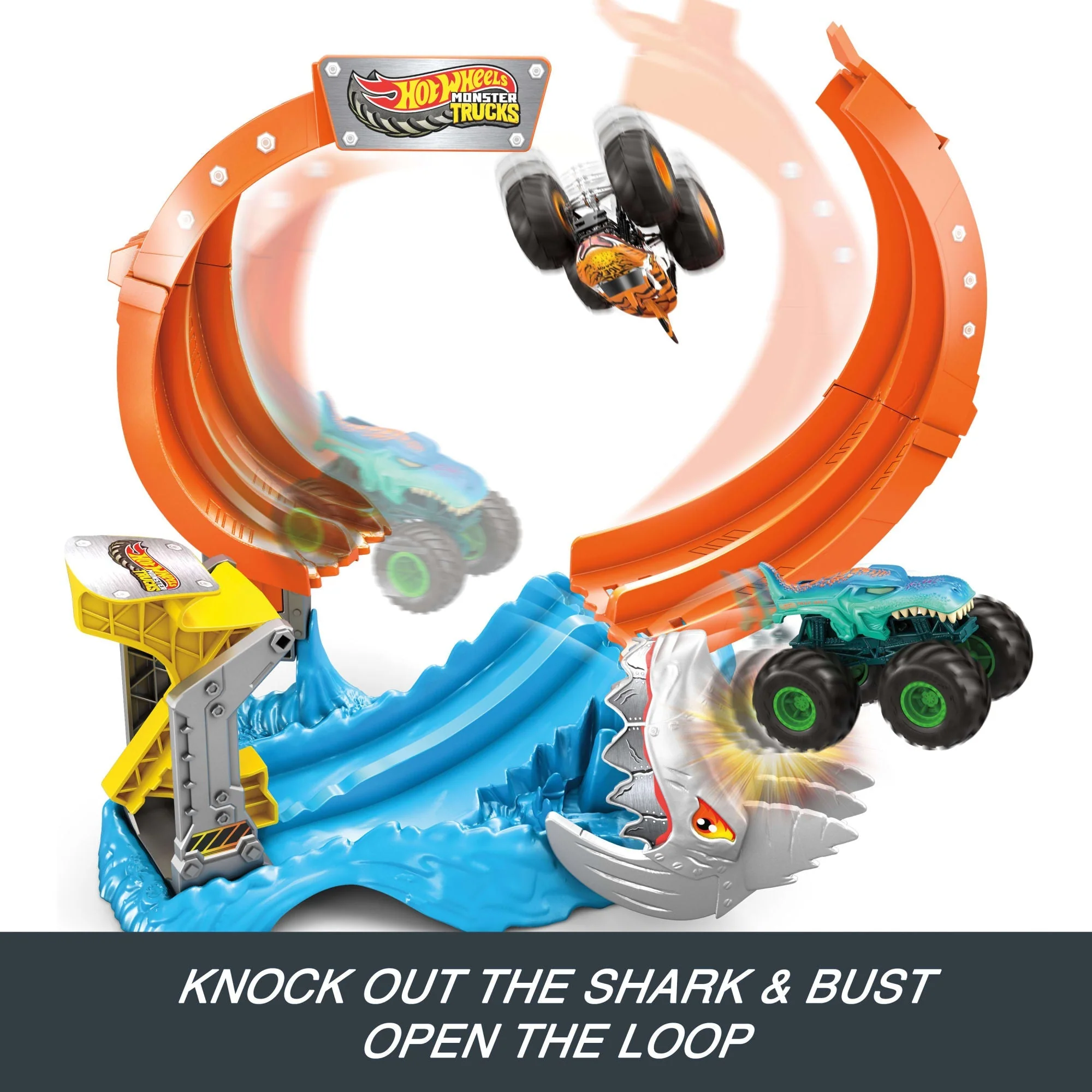 Hot Wheels Monster Trucks Corkscrew Shark Smash Track Set 5 Hot Wheels Monster Trucks Corkscrew Shark Smash Track Set