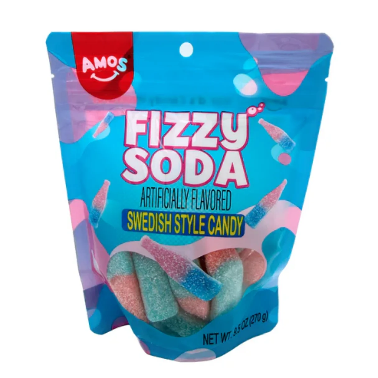 Amos Fizzy Soda Swedish Style Gummy Candy Peg Bags 12ct