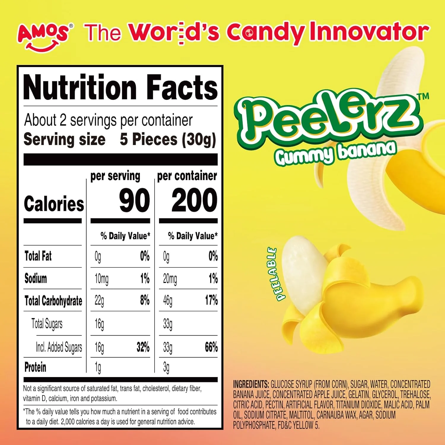 Amos Peelerz Peelable Banana Gummy Candy with Real Fruit Juice 14 Amos Peelerz Peelable Banana Gummy Candy with Real Fruit Juice