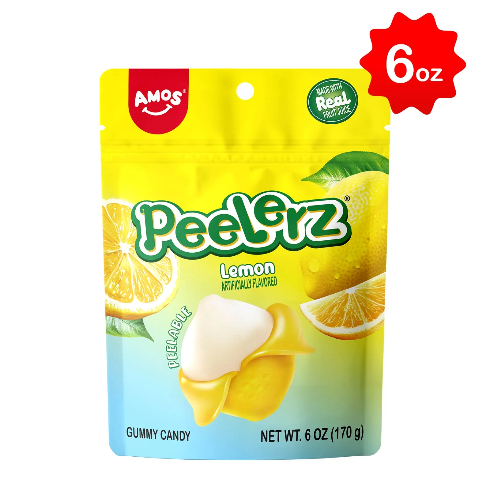 Amos Peelerz Peelable Gummy Lemon Flavored Real Fruit Juice Candy 13 Amos Peelerz Peelable Gummy Lemon Flavored Real Fruit Juice Candy