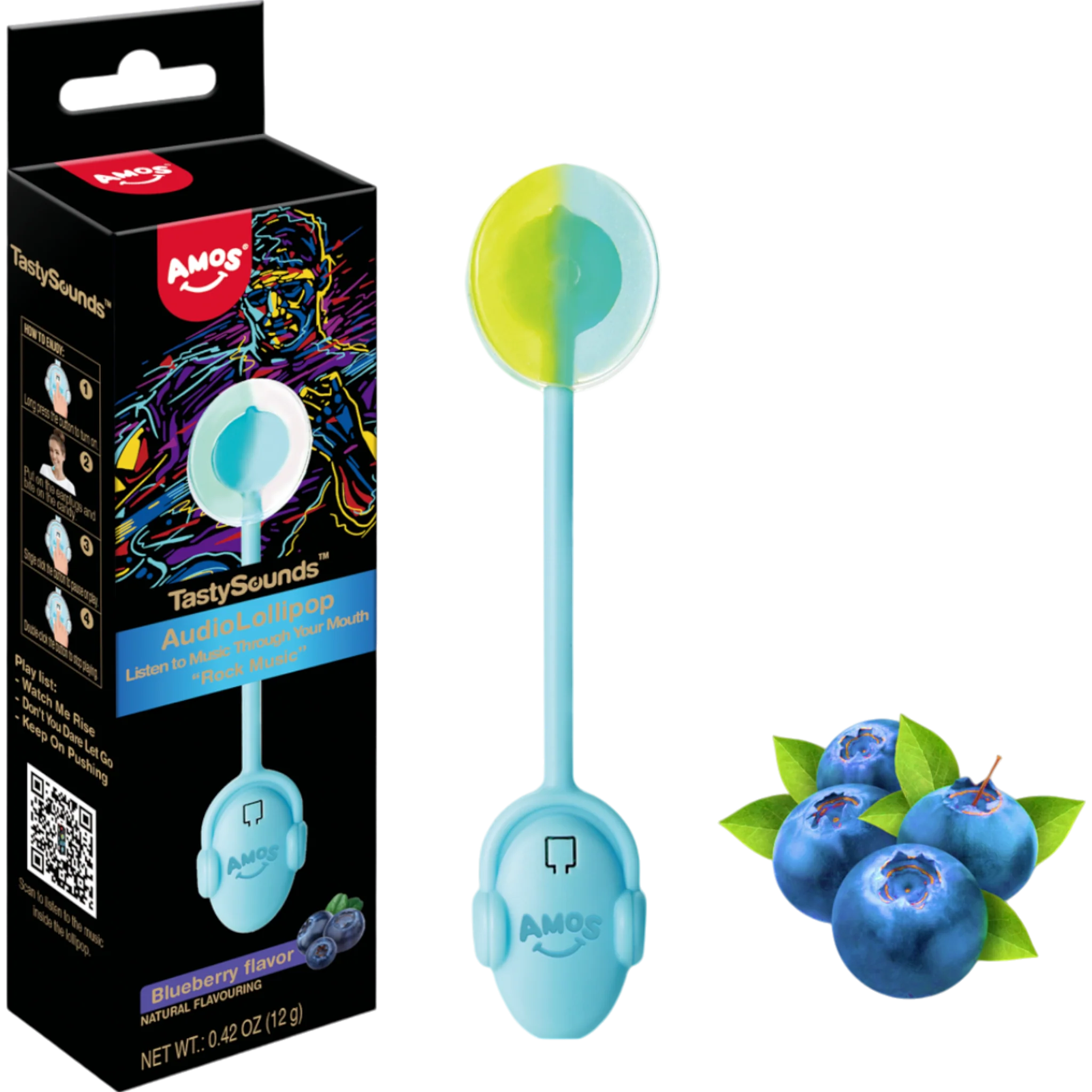 Amos Tasty Sounds Audio Lollipop Blueberry Flavor Musical Candy 16 Amos Tasty Sounds Audio Lollipop Blueberry Flavor Musical Candy